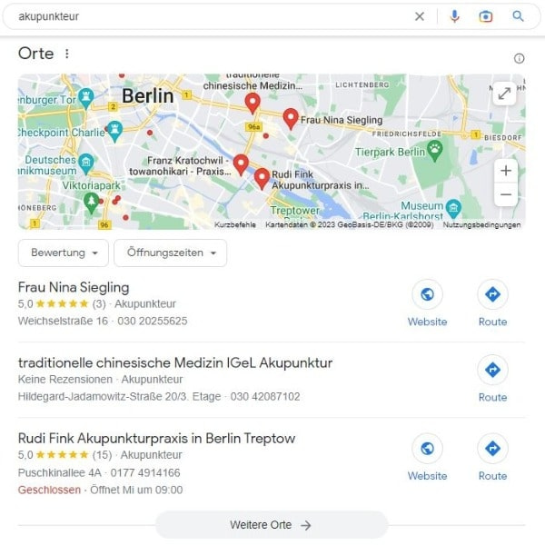 Local SEO für Heilpraktiker Beispiel Akupunkteur Google Maps