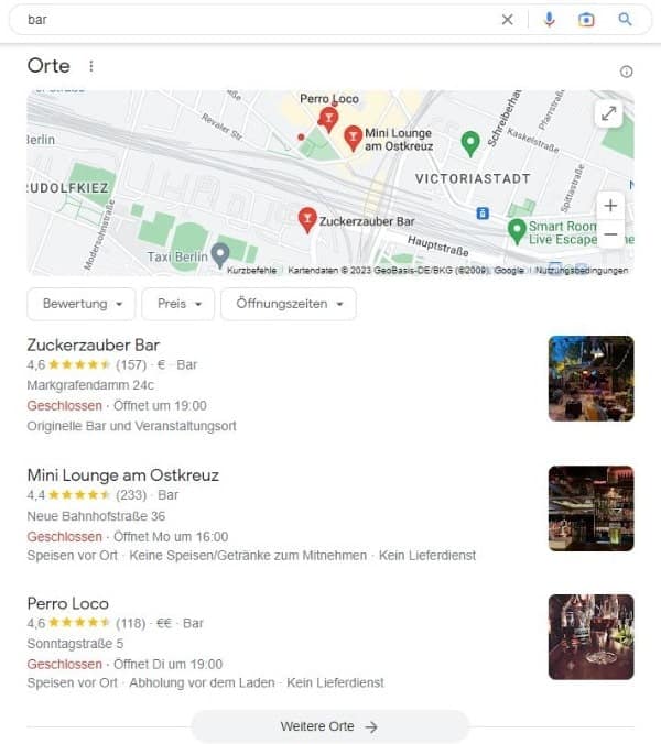 Local SEO für Bars Google Suche