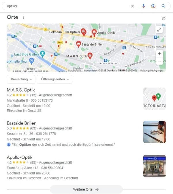 Local SEO für Optiker Google Maps Optiker
