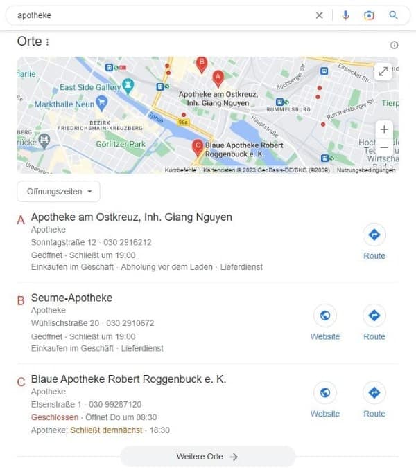 Local SEO für Apotheken Beispiel Apotheke Google Maps