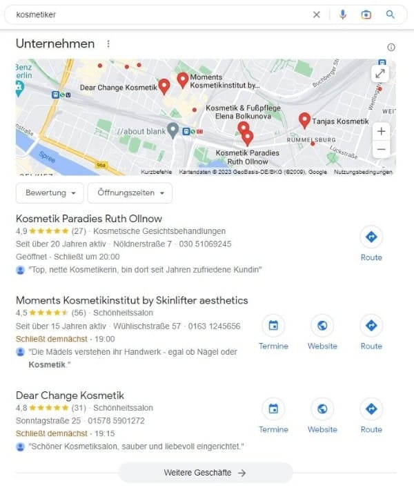 Local SEO für Kosmetiker Google Maps