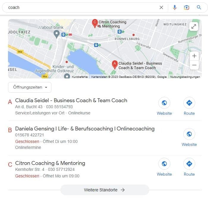 Local SEO für Coaches Beispiel Coach Google Maps
