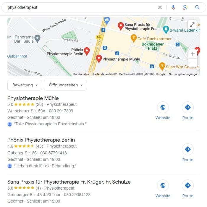 Local SEO für Physiotherapeut Maps Screenshot