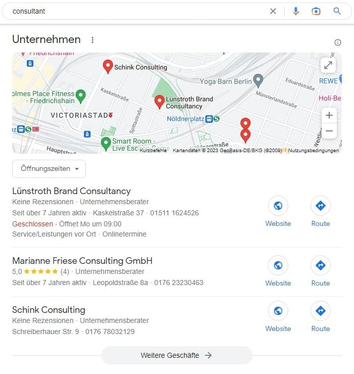 Local SEO für Unternehmensberater Beispiel Consultant Google Maps