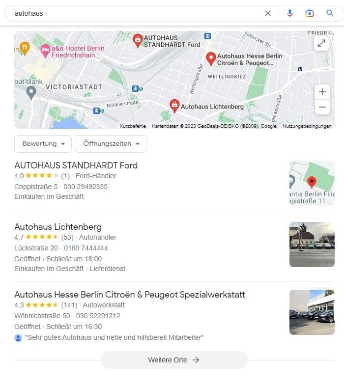 Local SEO für Autohaus Google Maps Screenshot