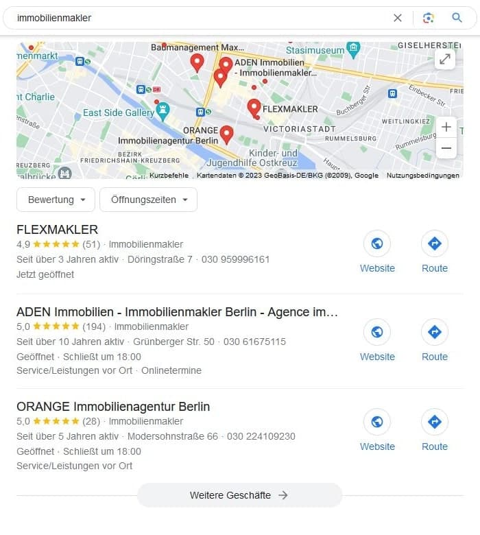 Local SEO für Immobilienmakler Google Maps Screenshot