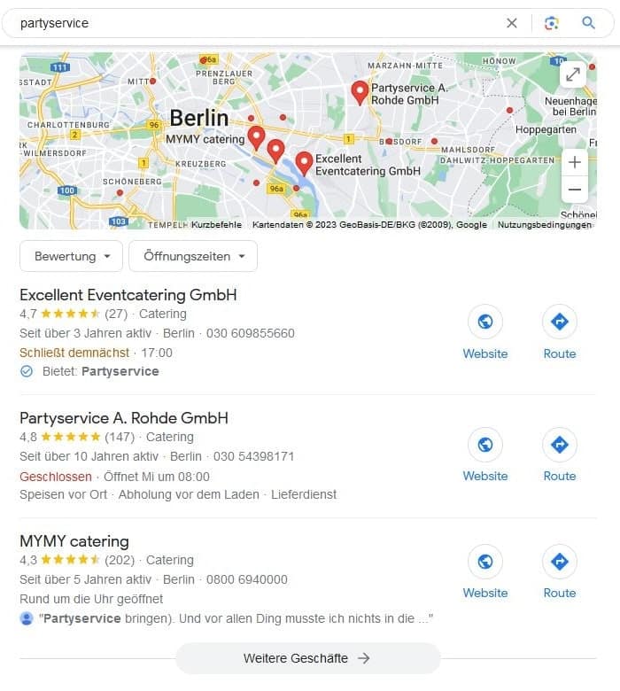 Local SEO für Partyservice Google Maps Screenshot