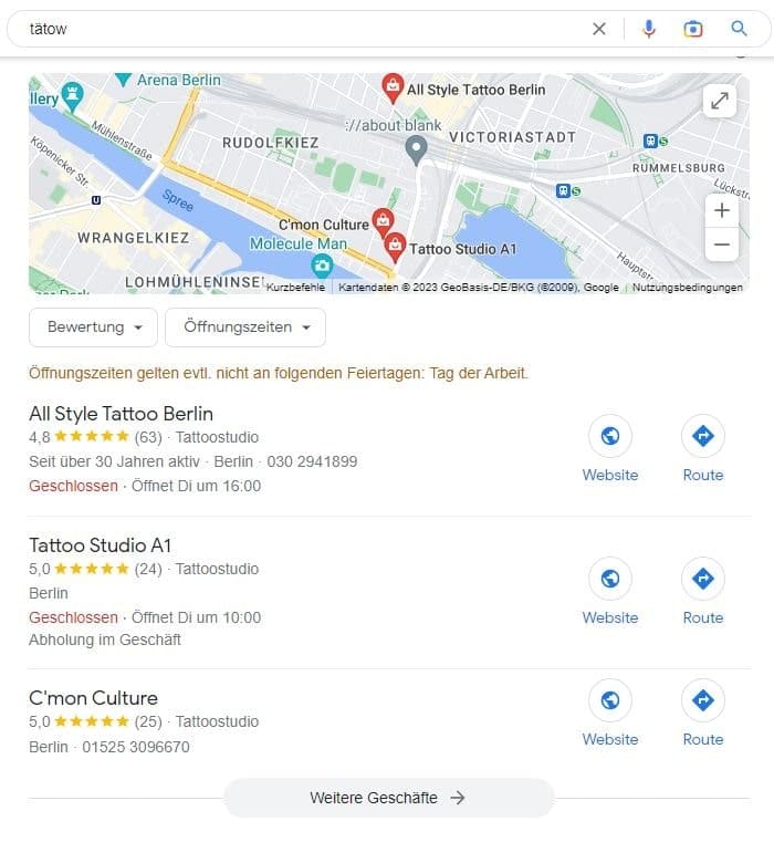 Local SEO Tätowierer Google Maps Beispiel Tätow
