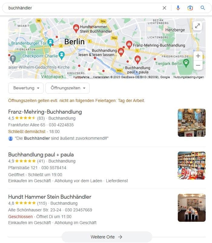 Local SEO für Buchhändler Google Maps 