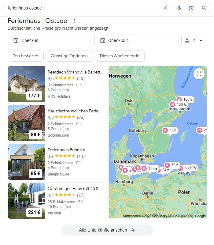Local SEO für Ferienhaus Ostsee Maps Screenshot