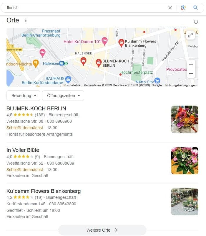 Local SEO für Florist Google Maps Screenshot